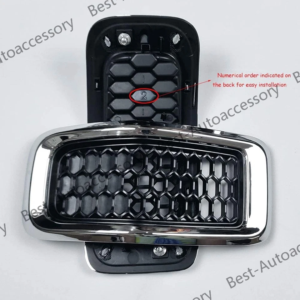 Juego de malla de nido de abeja con inserción de rejilla de parachoques delantero cromado 7x para Jeep Cherokee 2014-18 Foto 3 de 4