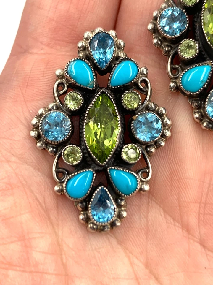 Pendientes de peridoto y turquesa de plata de ley de Leo Feeney Foto 4 de 4