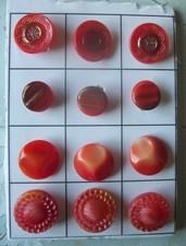 12 VINTAGE ORANGE CZECH GLASS BUTTONS ~ NEW OLD STOCK ~# o8