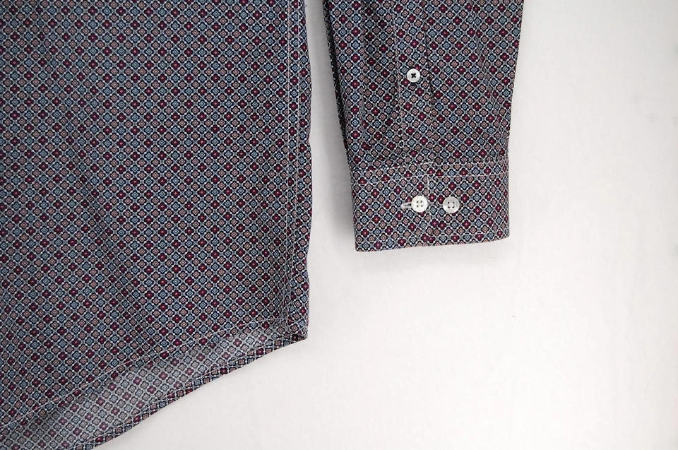 Camisa Cinch Para Hombre Grande Azul Rojo Estampado Geométrico Abotonada Western Manga Larga Foto 4 de 4