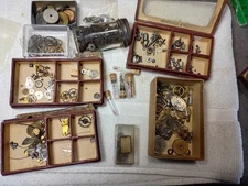Watchmaker tool bench watch parts lot gears crowns screws Misc
