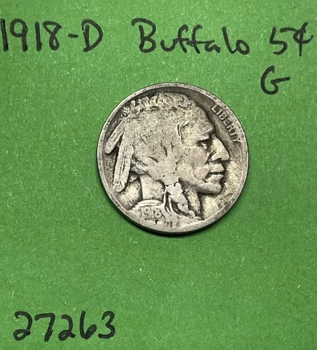 1918-D Buffalo 🦬 Indian Head Nickel 5c Good