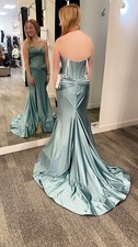Light Blue Strapless Sleeveless Floor-Length Bridesmaid Dress with Train & Slit