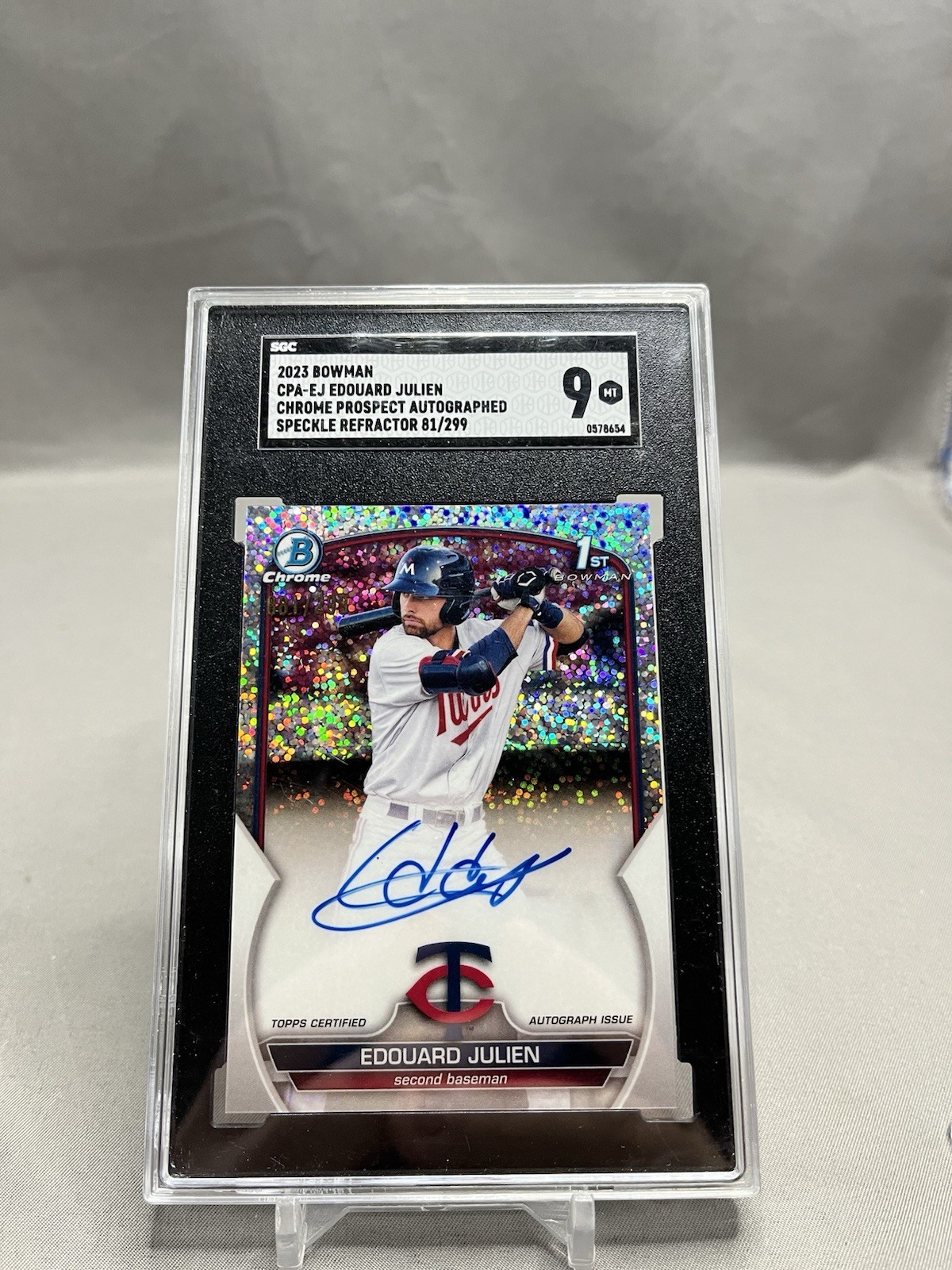 2023 Bowman Chrome Speckle Auto Edouard Julien 1st Bowman (#'d /299) SGC 9