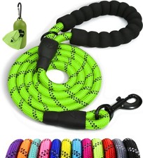 Rope Dog Leash 6 FT Comfortable Padded Handle Reflective Medium Large Dogs Green