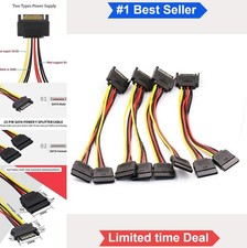 SATA Power Splitter Cable 4 Pack 8 Inch 15 Pin Male to Dual Female HDD SSD PC