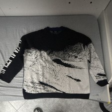 Bershka maglione uomo girocollo in maglia nero/bianco grafica logo M