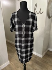 Madewell Zip Front Black White Buffalo Plaid Check Sheath Shirt Dress Sz XXS