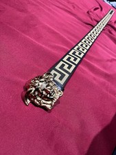 Versace Black Belt Gold Medusa Buckle Geometric Pattern Men's Dress Designer
