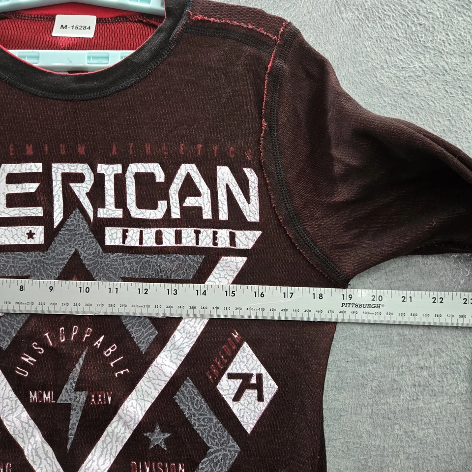 American Fighter Men Shirt S Red Graphic Print Athleisure Logo Long Sleeve - Image 4 of 4