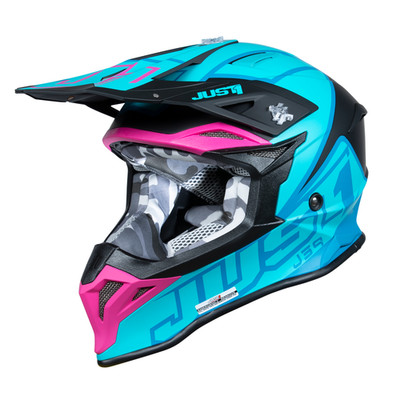 Just1 J39 Motocross Enduro Thruster Petrol Blue Fuxia Black XL Helmet (60-61cm) 