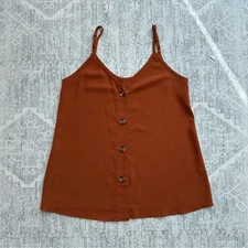 Burnt Orange Button Front Top Tortoise Shell Scoop Back Size S Minimalist Staple