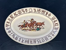 VINTAGE Wallace China Westward Ho Rodeo 15" Oval Serving Platter