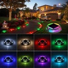 Solar Driveway Lights Outdoor 12 Pack, RGB Colors Solar Deck Dock Lights Outd...