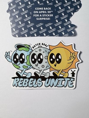 Dutch Bros Sticker Rebels Unite Earth Moon Sun Coffee Eclipse, April 2024