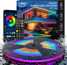 40Ft COB RGB IC LED Strip Lights, Bright Dream Color COB LED Light Strip with RF