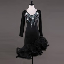 Latin Dance Dress Salsa Tango Cha cha Ballroom Rhinestone Competition Dress 295