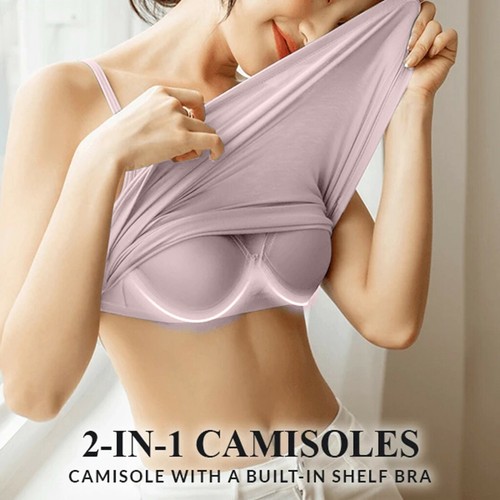 Women Camisole with Built in Shelf Bra Spaghetti Strap Vest Padded Tank Tops - Picture 11 of 16