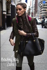 Zara Leather Zip Bowling Bag In Black With Gold Stud-effect Hardware, Pre-owned