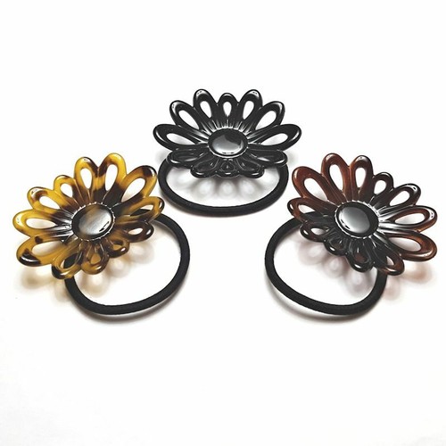 Flower Daisy Ponytail Holder Elastic Band Floral Women's Hair Tie Made in France - Picture 1 of 6