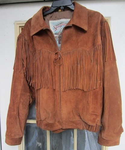 Vintage Pioneer Wear Cowhide Leather Suede Western Fringe Jacket Sz 44 Brown