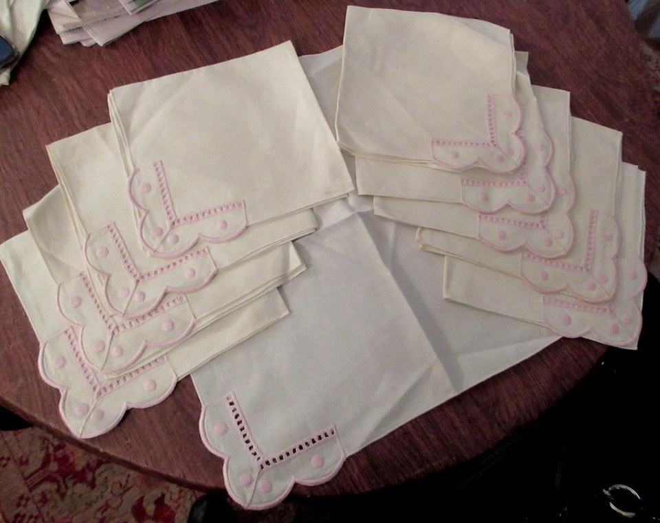 Vintage French 70" Round Linen Tablecloth w/ 10 Napkins eBay