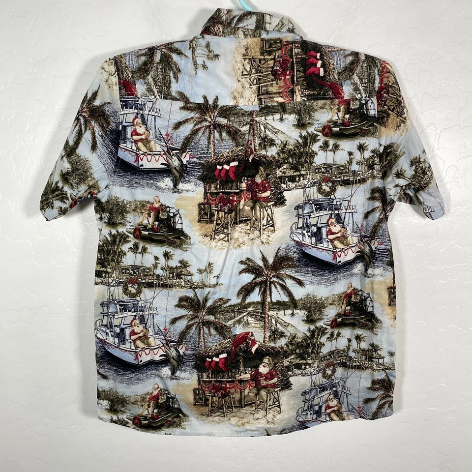 Camisa Clearwater Para Hombre Grande Azul Con Botones Manga Corta Navidad Papá Noel Pez Foto 3 de 4