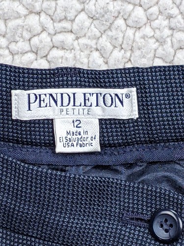 Pendleton Womens 12 Navy Blue Nailshead 100% Virgin Wool Pant Straight High Rise - Picture 4 of 12