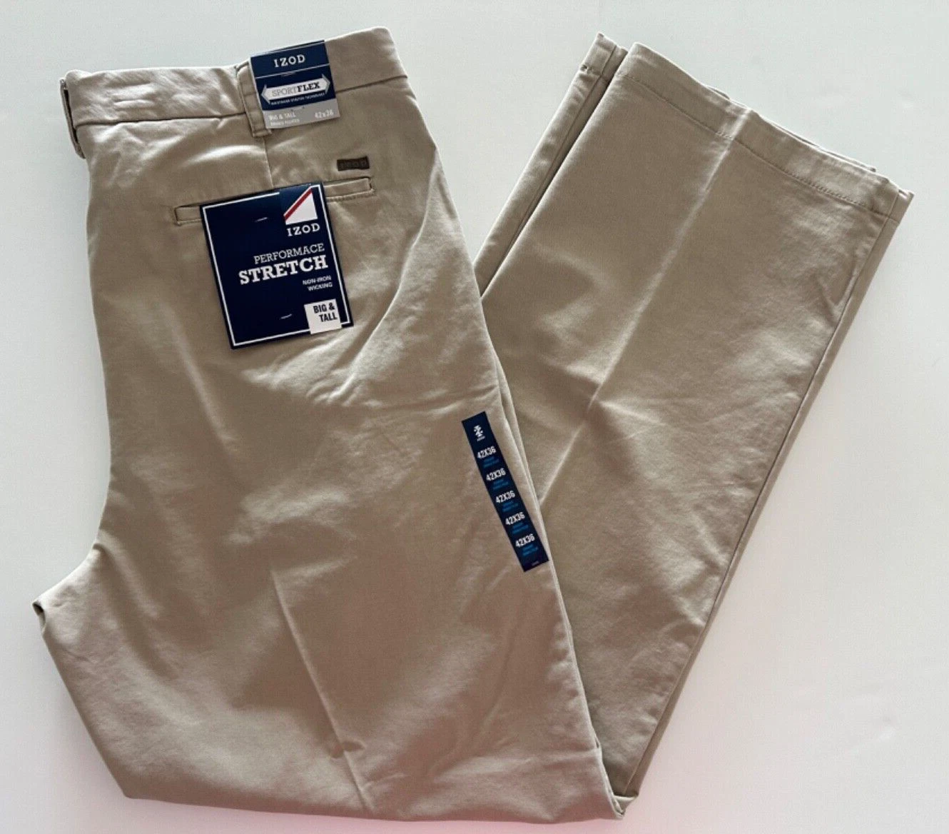 Izod Sportflex Cedarwood Khaki Performance Stretch Pant Pleated Size W40 X L36