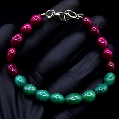 Pink Ruby & Green Emerald 87,00 Cts Perlenbesticktes Damenarmband VK 49 E656