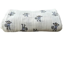 Aden Anais Blue Monkey Swaddle Baby Blankets Large Muslin 100 Cotton 44 X 39