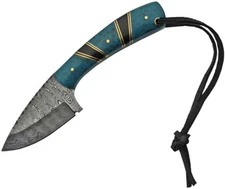 Damascus Black & Turquoise Hunter Fixed Blade Knife w/ Leather Sheath 1233TR