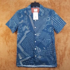 PAUL SMITH Shirt Mens Small Teal Button Up Casual Camp Logo Short Sleeve $175