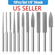 11Pcs Diamond Burr Stone Carving Grinding Bits 1/8" Shank for Dremel Rotary Tool