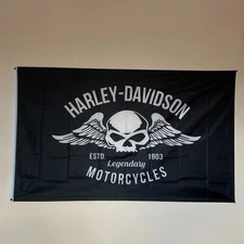 Premium Harley Davidson Motorcycle Skull Flag 3x5ft Legendary Banner Garage Sign