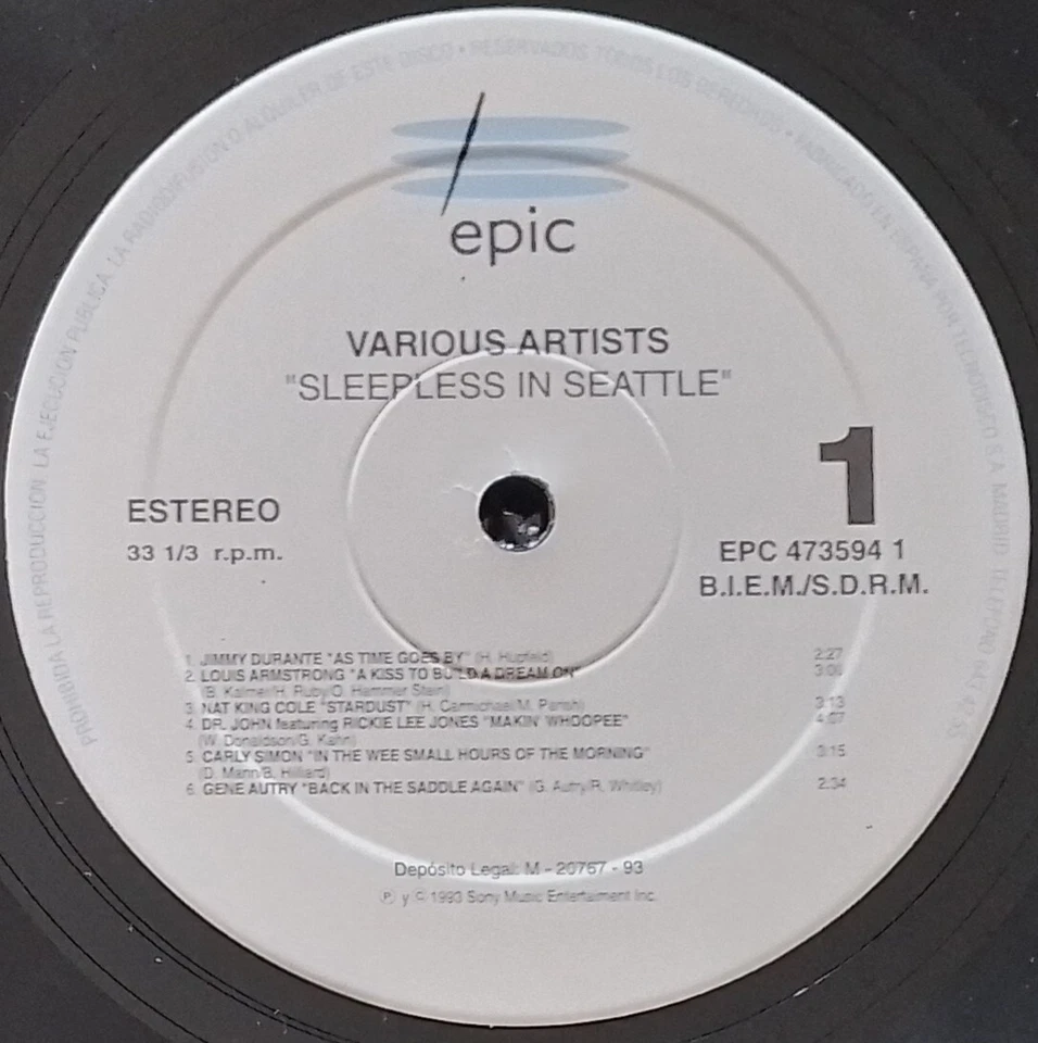 SLEEPLESS IN SEATTLE " SOUNDTRACK " 1993 LP CELINE DION JOE COCKER - Image 3 of 4