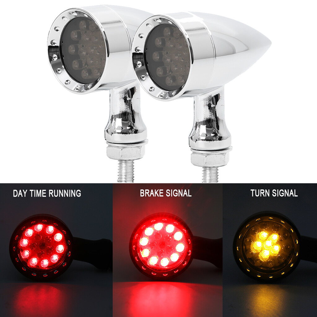 Chrome LED Brake / Running / Turn Signal Tail Light – Fits Harley & Honda (2pc Set)