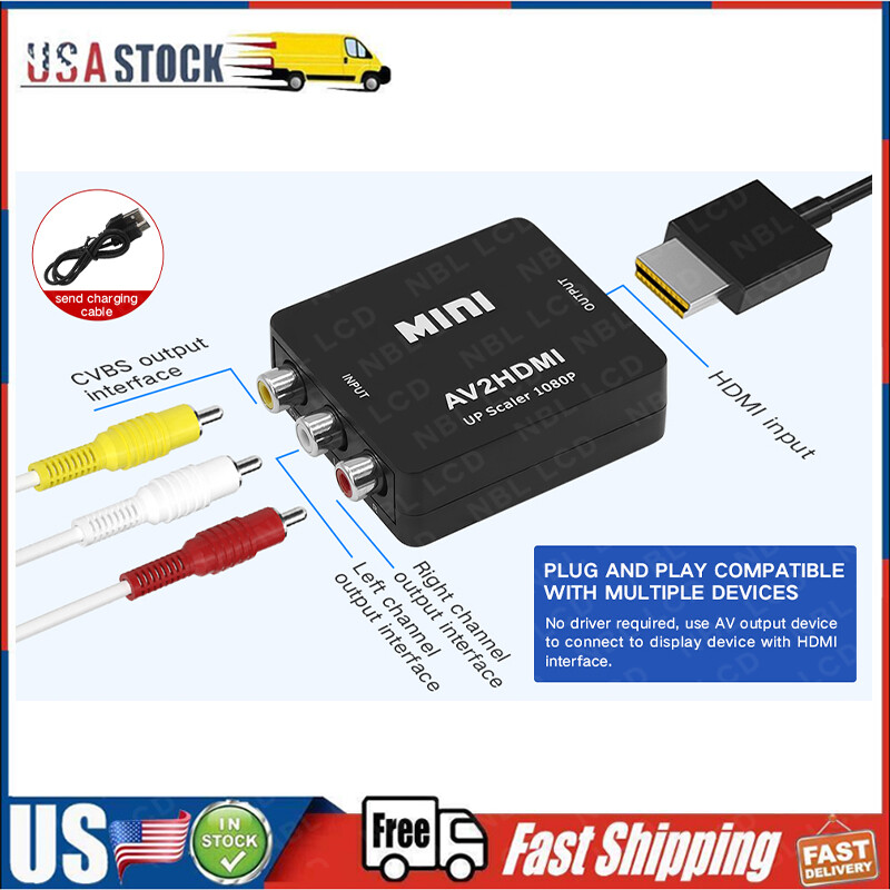 RCA to HDMI Converter Adapter RCA AV 1080P Audio Video Adapter ...