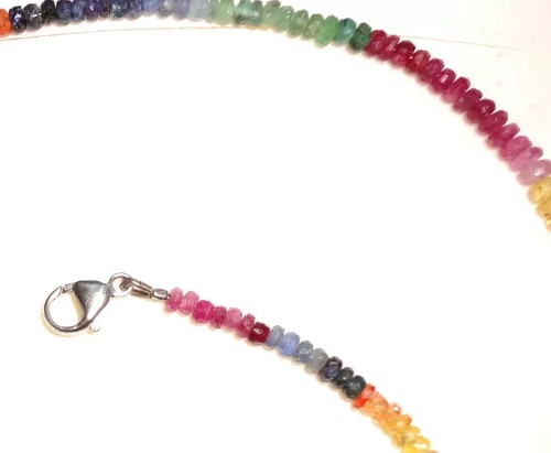 Collier Regenbogen-Saphir mit Smaragd Edelsteine facettiert ca. 50ct 46 cm S 925 - Bild 11 von 18