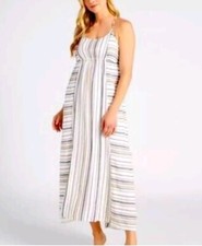 NWOT Liverpool Midi Dress With Back Smocking Detail In Stripe Cross Back Medium
