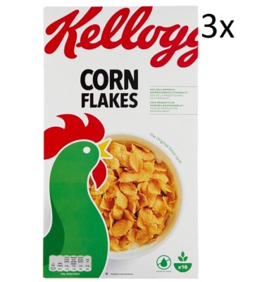 3x Kellogg's Corn Flakes Knusprige goldene und leckere ohne Palmöl 500g
