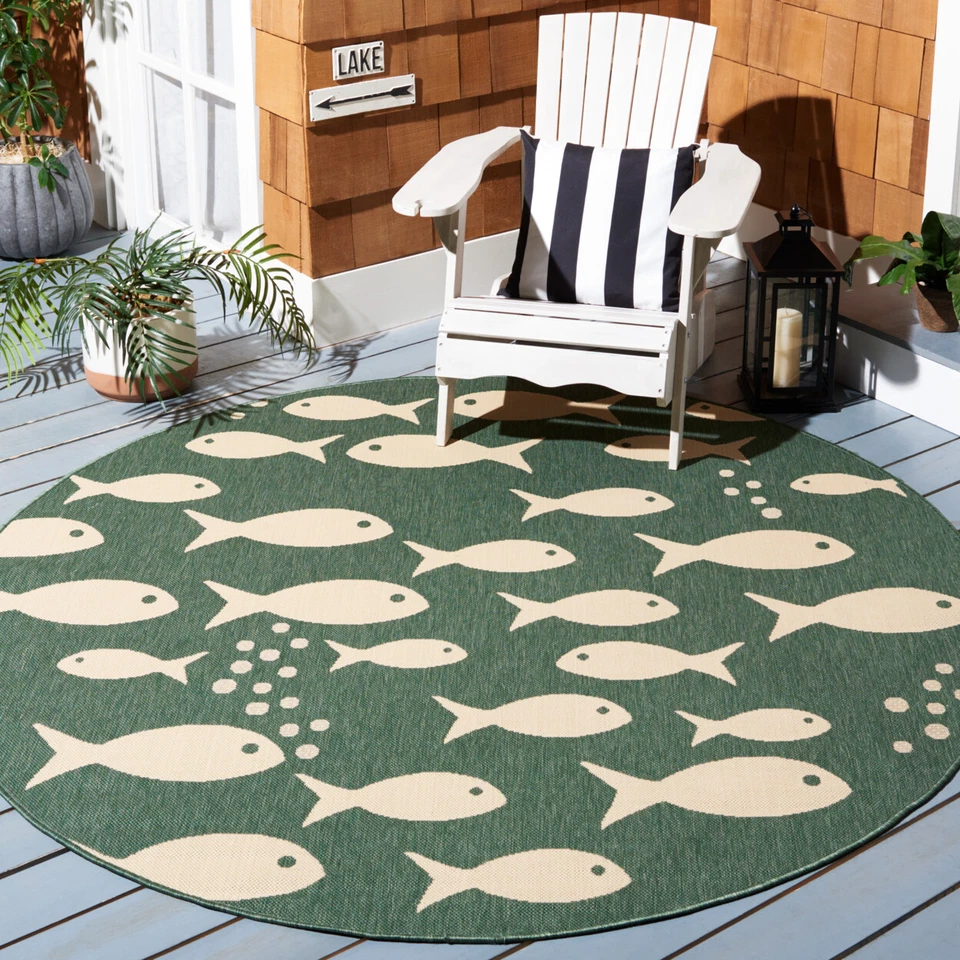 SAFAVIEH Outdoor CY6012-322 Courtyard Dark Green / Ivory Rug - Image 2 of 4