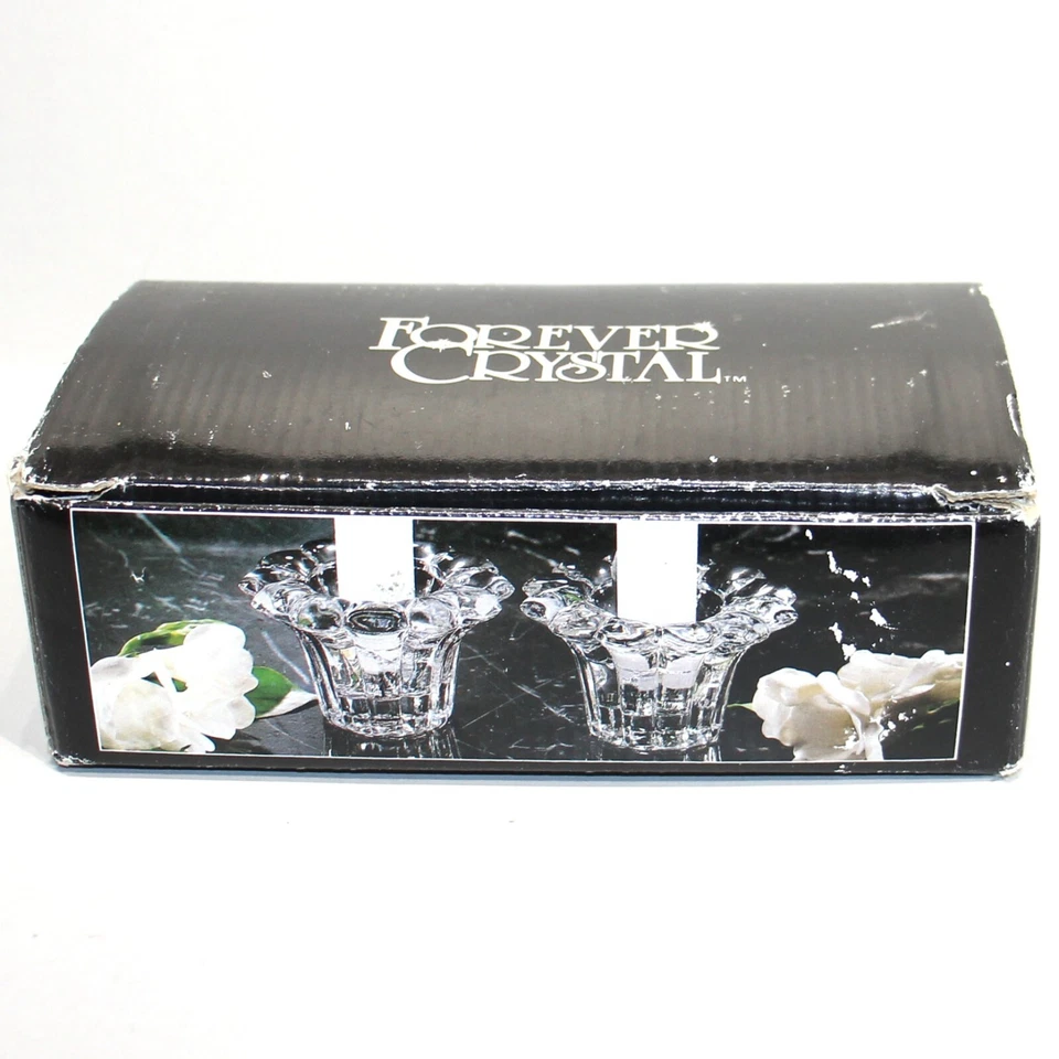 Forever Crystal CANDLE HOLDERS Clear Glass Round Faceted Set Of 2 3” Vintage - Image 3 of 4