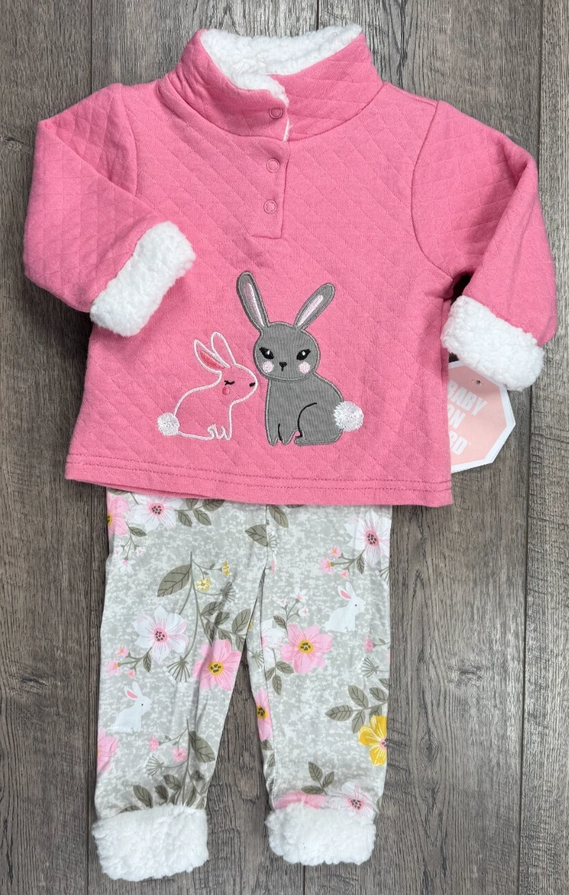 Baby Girl Clothes New Baby On Board 3-6 Month 2pc Pink Floral Bunny Outfit