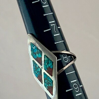VINTAGE ZUNI RING STERLING SILVER SIZE 8 NATIVE INDIAN TURQUOISE