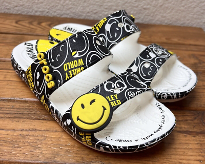 CROCS Smiley World Sandal Crocs White Black Yellow Slides 