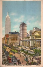 Postcard NY Linen Fifth Avenue And 42nd Street New York City PM 1936