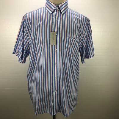 Cremieux L Large Multicolor Stripes  Short Sleeve Button-Up Casual Men's Shirt