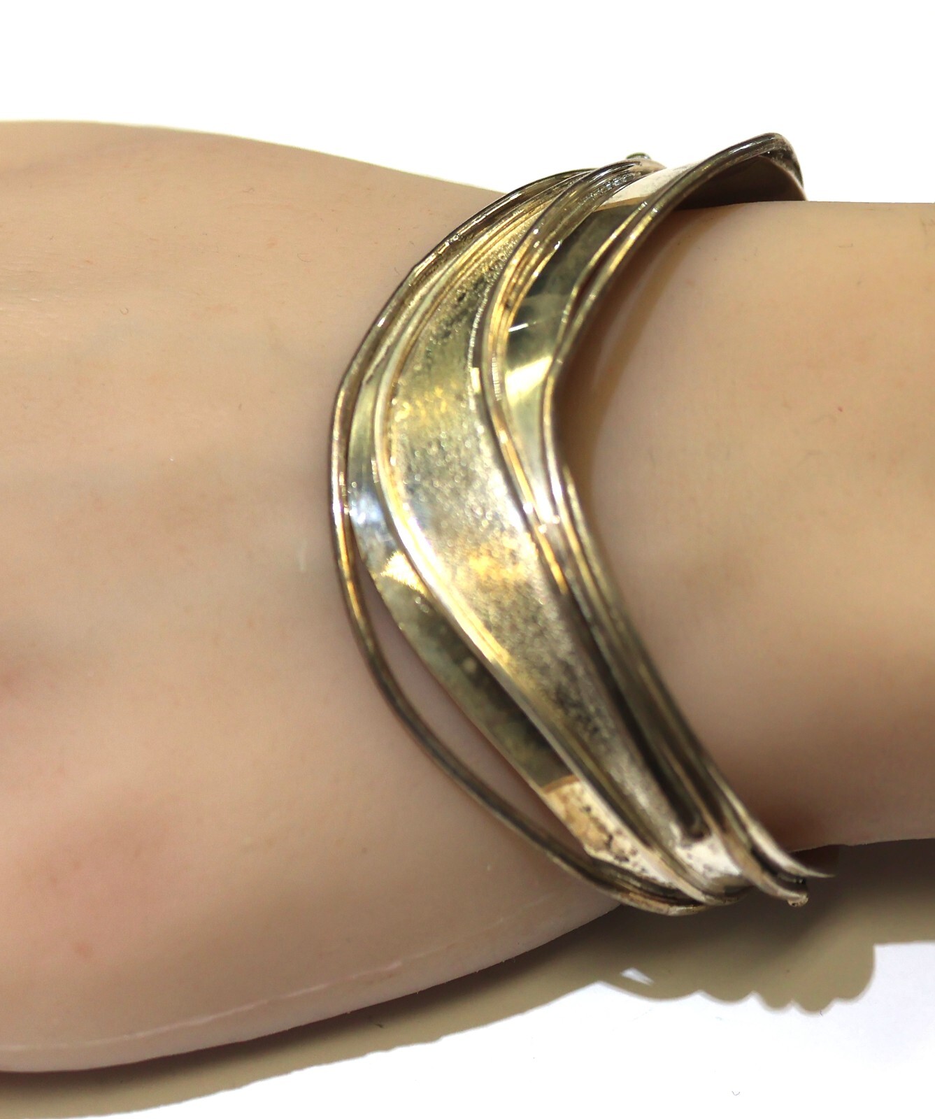 925 Sterling Silver Groves Waves Pattern Cuff Bra… - image 5