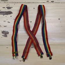 RAINBOW SUSPENDERS - Vtg 70s-80s Clown Mork  Mendy Elastic w Metal Clips